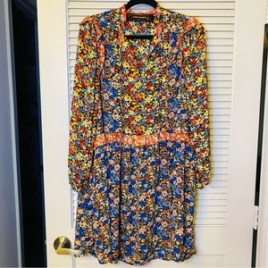 Nordstrom Code X Mode long-sleeved puff sleeved Sheer BoHo floral dress Sz M